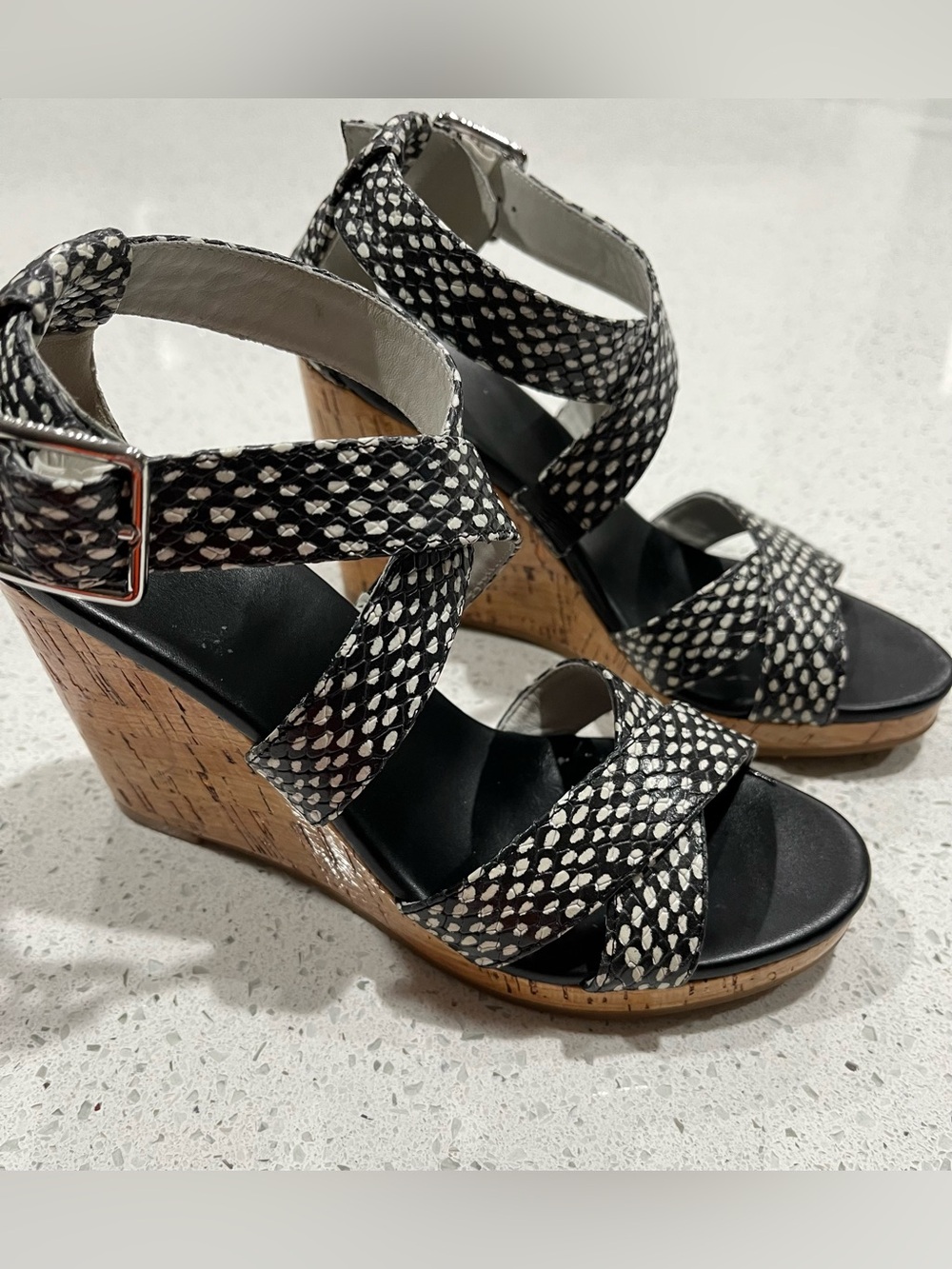 Cole Haan Women's Jillian Wedge Black/White Dot Print Wedge Sz 5.5B